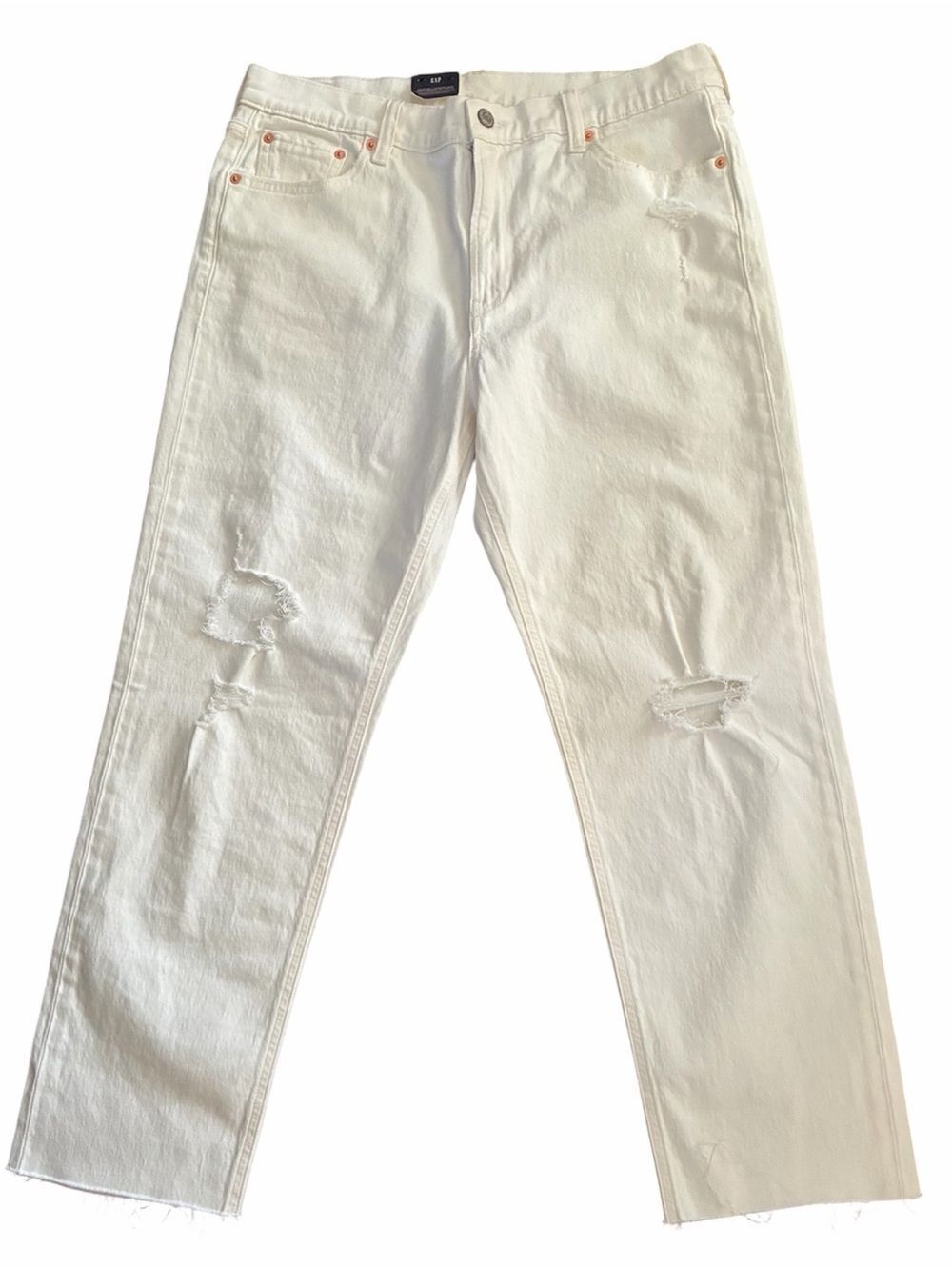 GAP White Distressed Straight‑Leg Jeans Raw Hem NWT